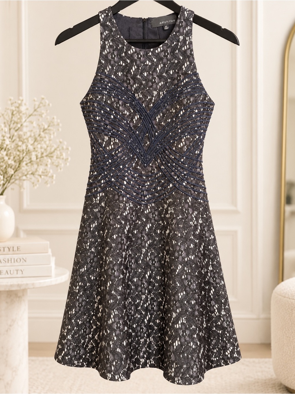 Adelyn Rae Lace-Overlay Fit & Flare Dress - NWOT